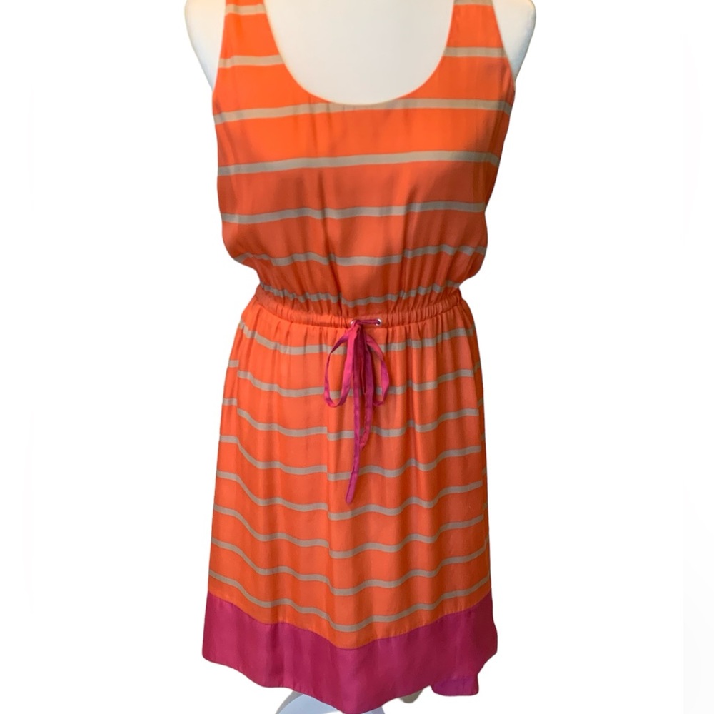 LORD AND TAYLOR Orange and Magenta Striped tank Dress Size Small